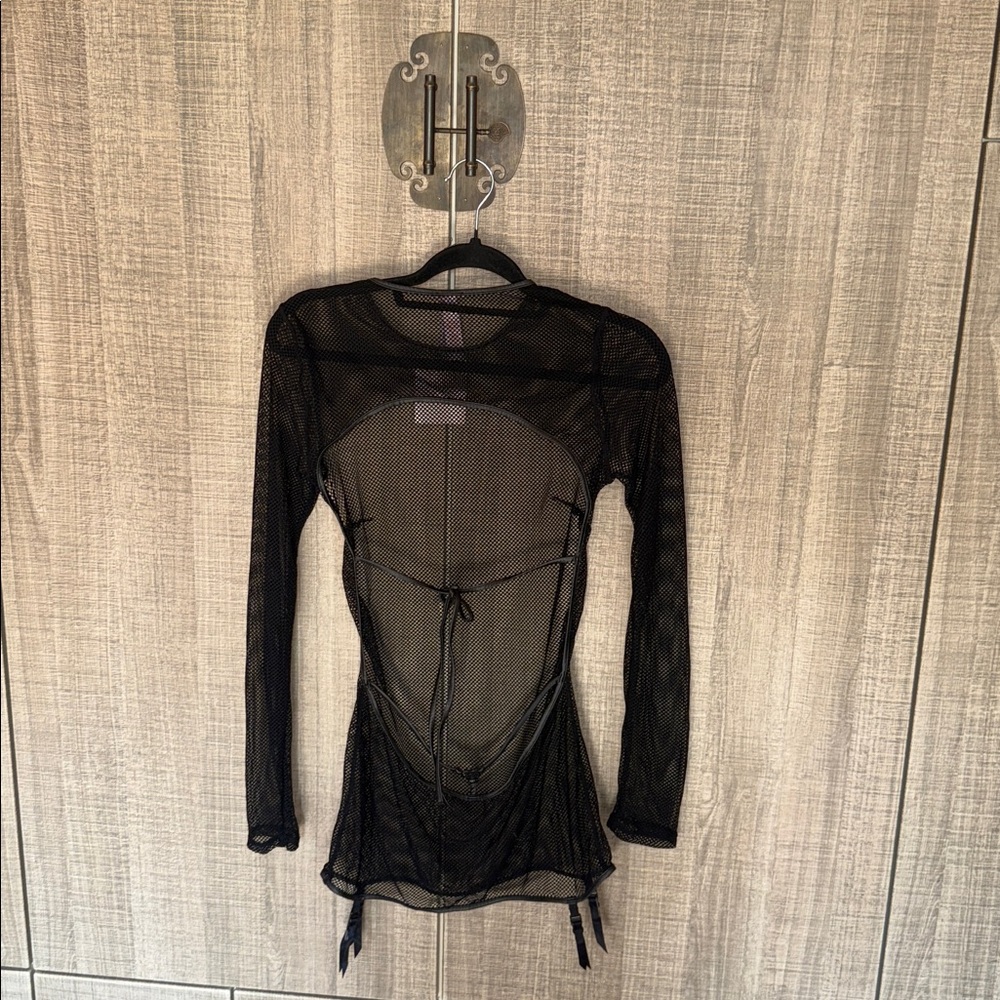 Savage X Fenty Glossy Flossy Long Sleeve Fishnet Garter Slip